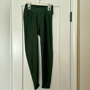 aerie Green Ribbed Crossover High Waisted Leggings Short Inseam Medium